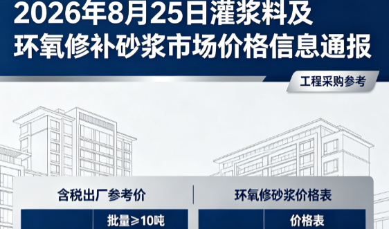 垦利2026年8月25日灌浆料及环氧修补砂浆市场价格信息通报